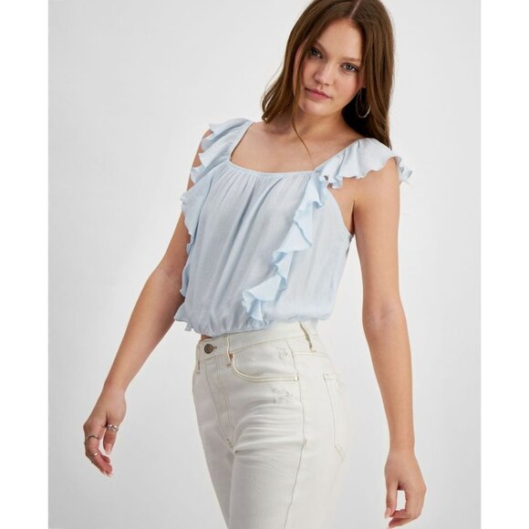 Hippie Rose Tops - Hippie Rose Juniors' Ruffled Top - Blue Wave, Size L, New